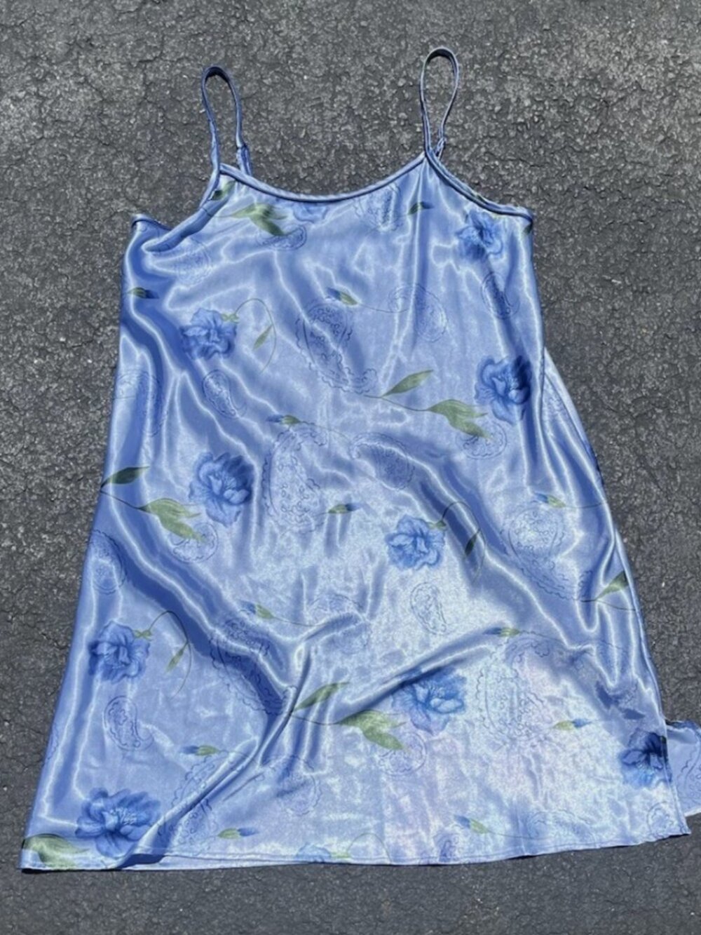 Vintage Soft Sensations Nightgown, Dress, Slip Dress, Blue with Flowers Size L